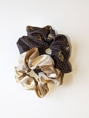 Glam and Gorgeous Scrunchie Set shows both a Gilded Halo Scrunchie and Queen Bee Scrunchie